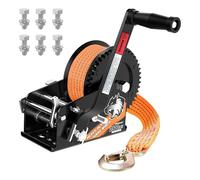 TRUQUAL Boat Trailer Winch, Heavy Duty Hand Crank winch with 33FT Strap, 2- Way Ratchet and Ratio 4:1/8:1 Gear Two Speed Switchable 3500lbs Boat Winches for Trailers, Towing Truck, ATV, RV and Jet Ski