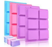 TRURIN 4 Pieces Soap Moulds Silicone, Soap Moulds for Soap Making, 6-Cavity Rectangle Silicone Molds, Homemade Craft Soap Mold, Suitable for DIY Ice Cubes, Chocolate, Biscuit (Purple, Pink, Blue)