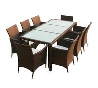 truro rattan 9 piece outdoor dining set with cushions in brown