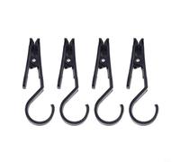 Trurovem 4pcs Tent Tarp Clips, Camping Awning Hooks with Carabiner Wind Rope Buckle, Heavy Duty PP Plastic Hooks for Outdoor Tent Canopy Boat Cover, Black, 1.1cm Opening