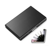 Trurovem Stainless Steel Credit Card Holder, for RFID Blocking Metal Card Case with for SNAP-ON Protection, for Slim Organizer Wallet for Business Travel, Secure Storage Box for ID and(Black)