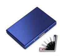 Trurovem Stainless Steel Credit Card Holder, for RFID Blocking Metal Card Case with for SNAP-ON Protection, for Slim Organizer Wallet for Business Travel, Secure Storage Box for ID and(Blue)