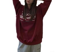 Trurovem Women's Plush Round Neck Sweatshirt Long Sleeve Loose Fit | Unique printed patterns, claret green grey navy, casual style, polyester material, female fit