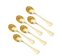 TRUSBER Stainless Steel Teaspoons, Vintage Shell Shape Stir Spoons for Coffee, Espresso, Cappuccino, Desserts, Sugar, Demitasse, Afternoon Tea, Kitchen and Bar, Small, Gold(Pack of 6)