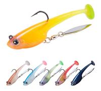 TRUSCEND Duramax TPE Soft Fishing Lures with MUSTAD Hook, Easy Catch Swimbait with Enhanced T-Tail & Spinner for More Bites, UV/Glow Effect for All Conditions, Pre-Rigged Lure for Bass Trout Crappie