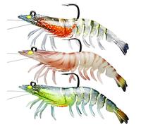 TRUSCEND Pre-rigged Fishing Jigs, 3 Pack 1:50 Super Durable TPE Minnow, Shrimp & Shad Swimbait, Weedless Lure for Bass, Trout, Walleye, Saltwater Fishing Gear