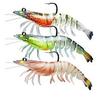 Truscend TPE Shrimp Soft Plastic Lures, 3 Count, 4.3in, 0.74oz, Bass Fishing Jigs for Trout, Crappie, Striper, Saltwater and Freshwater
