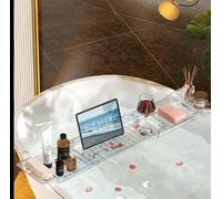 Truserv Acrylic Bathtub Caddy Retractable Tray for Bathroom Luxury Spa, Expandable Size Bath Tub Organizer with Anti-Slip Mat, Fits Most Bath Tubs. (Green)