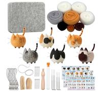 Truslin Faceless Cats 6pcs Needle Felting Kit, Craft Kits for Adults UK, Punch Needle Kit with Felting Supplies, Wool and Tools