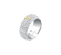 Trussardi Women's Ring in Steel, Band Crystals with Golden Detail, T-ROUND Collection