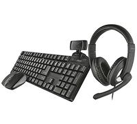 Trust 24105 4-in-1 Home Office Set Remote Working Keyboard Headphones with Mic Mouse Webcam Bundle,Black