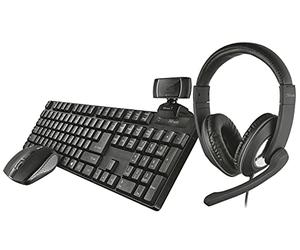 Trust 24105 4-in-1 Home Office Set Remote Working Keyboard Headphones with Mic Mouse Webcam Bundle,Black