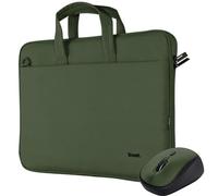 Trust Bologna Bag & Mouse Set, Slim Laptop Bag 16 Inch with Shoulder Strap, Eco Bag, Recycled Plastic Laptop Case, Silent Wireless Mouse, 800-1600 DPI, Sustainable Design - Green