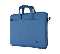Trust Bologna Sustainable Slim Laptop Bag 16 Inch with Shoulder Strap, Eco Bag, Recycled Plastic Laptop Case, RPET Work Bag, Lightweight Carrying Case for Travel, Business, Office, School - Blue