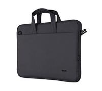 Trust Bologna Sustainable Slim Laptop Bag 16 Inch with Shoulder Strap, Eco Bag, Recycled Plastic Laptop Case, RPET Work Bag, Lightweight Carrying Case for Travel, Business, Office, School - Black