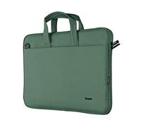 Trust Bologna Sustainable Slim Laptop Bag 16 Inch with Shoulder Strap, Eco Bag, Recycled Plastic Laptop Case, RPET Work Bag, Lightweight Carrying Case for Travel, Business, Office, School - Green