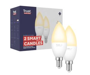 Trust E14 Smart Bulb WiFi Dimmable Candle, White Ambience, 2 Pack | 1800-6500K, 5W, 470 Lumens, 2.4GHz WiFi, App for Android and iOS, Compatible with Alexa & Google Home, No Hub Required
