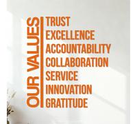 Trust Excellence Accountability Collaboration Service Innovation Gratitude Engraving Stickers Equipped with Transfer Film kit 54.6x58.8cm Orange