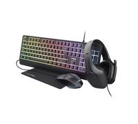 Trust Gaming GXT 792 Quadrox 4-in-1 Gaming Mouse and Keyboard Kit, Italian QWERTY Layout, Headphones with Microphone Lightweight 3.5 mm Audio Jack, Mat, RGB Gamer Package Bundle for PC, Laptop - Black