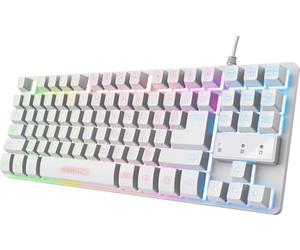 Trust Gaming GXT 833W Thado TKL Keyboard German QWERTZ Layout, Compact 80% USB Gaming Keyboard Made of Metal, Anti-Ghosting, LED Lighting, Recycled Materials, for PC, Laptop, Mac - White