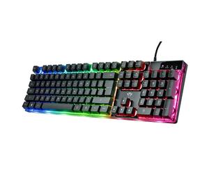 Trust Gaming GXT 835 Azor Gaming Keyboard with Lighting US Layout, Full Size Keyboard Layout, 3 LED Colour Modes, Anti-Ghosting, 12 Multimedia Function Keys, PC/Laptop, Black