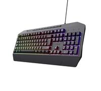 Trust Gaming GXT 836 Evocx Gaming Keyboard UK Layout, Membrane Keys, 78% Recycled Plastics, RGB LED Illumination, 12 Media Keys, Anti-Ghosting, Spill Resistant Wired USB Keyboard PC Laptop - Black