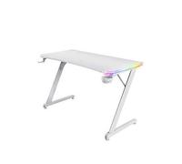 Trust Gaming GXT 709W Luminus RGB White Gaming Desk with LED Lights, 10 Colour Modes, USB Powered, Computer Desk with Cup and Headphone Holder, Gaming