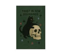 Trust in New Beginnings - Black Cat And Skull Gothic Canvas Poster Wall Art Decor Print Picture Paintings for Living Room Bedroom Decoration 08x12inch(20x30cm)