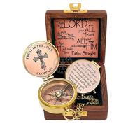 Trust in The Lord with All Your Heart Brass Compass with Stamped Leather Case, Camping Compass with Wooden Box, Engraved Compass, Religious Gifts Graduation Day Gifts for Unisex