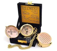 Trust in The Lord with All Your Heart Brass Compass with Stamped Leather Case, Camping Compass with Wooden Box, Engraved Compass, Religious Gifts Graduation Day Gifts for Unisex