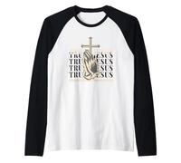 Trust Jesus Praying Hands Christian Cross Faith Raglan Baseball Tee