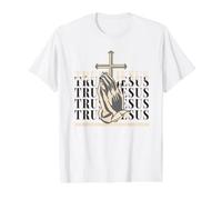 Trust Jesus Praying Hands Christian Cross Faith Value Graphic T-Shirt, Men, White, L