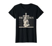 Trust Jesus Praying Hands Christian Cross Faith Value Graphic T-Shirt, Women, Black, M