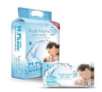 Trust Mama Baby wipes Natural Nappy Wipes Chemical Free for Sensitive Skin Pure Water (4 Packs of 60 Wipes)