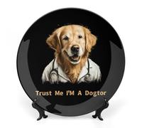 Trust Me I Am A Dogtor Printed Bone China Decorative Plate Ceramic Decorative Plate with Display Stand for Home Wall Decor