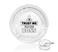 Trust Me I Am The Boss Glass Ashtray Print Cigar Ashtrays Cigarettes Ashtray Smoking Holder Ash Tray for Home Office