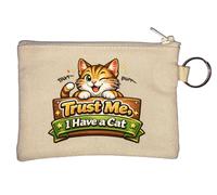 Trust Me I Have A Cute Cat Key Chain Coin Purse Beige