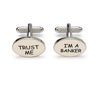 Trust Me I’m a Banker Cufflinks for Men - Onyx Art CK134 Oval Finance Cuff Links, Novelty Gift for Bankers, Accountants and Business Professionals