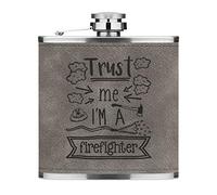 Trust Me I'm A Firefighter 6oz PU Leather Hip Flask Grey Luxe