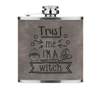 Trust Me I'm A Witch 6oz PU Leather Hip Flask Grey Luxe