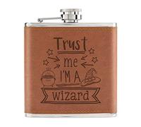 Trust Me I'm A Wizard 6oz PU Leather Hip Flask Tan