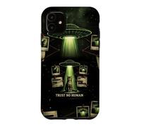 Trust No Human Funny Cat UFO Alien Conspiracy Theory Case for iPhone 11