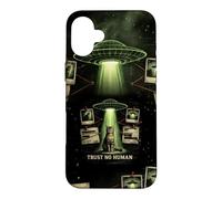 Trust No Human Funny Cat UFO Alien Conspiracy Theory Case for iPhone 16 Plus