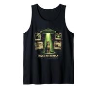 Trust No Human Funny Cat UFO Alien Conspiracy Theory Tank Top