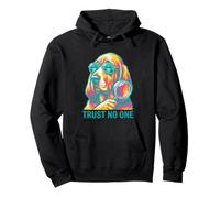 Trust No One Hound Dog Detective Alien UFO Block Print Pullover Hoodie
