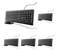 Trust Taro Wired Keyboard and Mouse Set - Qwerty UK Layout, Full-Size Keyboard, Spill-Resistant, 1.8 m Cable, USB Plug and Play, Quiet Combo for PC and Laptop - Black (Pack of 5)