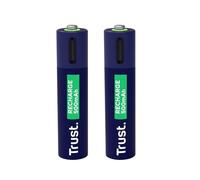 Trust USB-C Rechargeable Battery AAA 2-Pack, Built-in USB C Port, No Battery Charger Necessary, 500 mAh Capacity Rechargeable Batteries via Phone Cable/Charger/USB Port, Pack of 2
