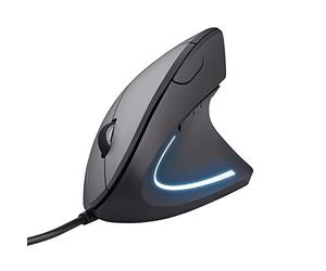 Trust Verto Wired Vertical Ergonomic Mouse with LED Illumination, Black | Reduces Arm Strain, for Right Hand Users, 1000-1600 DPI, 6 Buttons, 1.5m USB Cable, for PC Laptop Mac