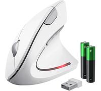 Trust Verto Vertical Wireless Ergonomic Mouse, White | Reduces Arm Strain, for Right Hand Users, 800-1600 DPI, 6 Buttons, Storable USB Receiver, Batteries Included, PC Laptop Mac