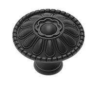 trust4care 30-Pack Euro-Style Matte Black Kitchen Cabinet Knobs, 1.25" Round Zinc Drawer Knobs with Victorian Floral Pattern, Farmhouse & Vintage Dresser Handle Hardware